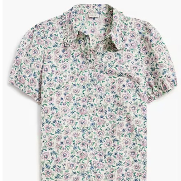 J Crew Factory Printed puff-sleeve ruffle-collar top Ivroy Rose Water 3X Plus - Picture 1 of 9